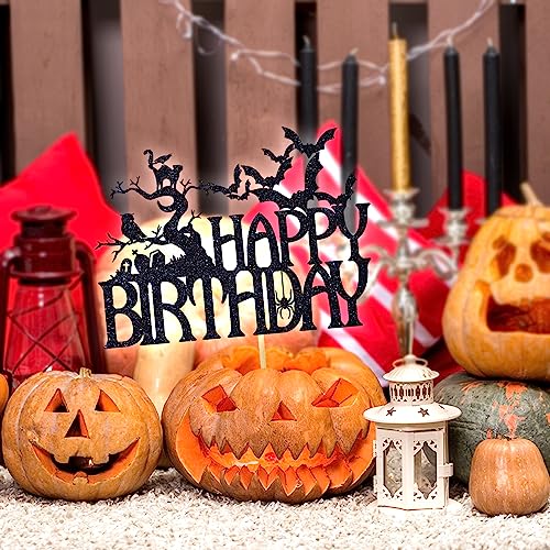 Halloween Spooky Bat Cake Topper Black Glitter for Birthday & Party