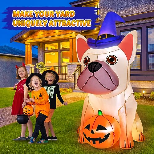 5Ft Halloween Inflatable Yard Decoration with Bright LEDs & Witch Hat - Bulldog