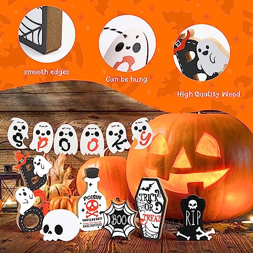 Halloween Wooden Sign Set for Tiered Tray Decorations - Rustic Farmhouse Style, 12 Pieces