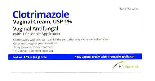 H2 pharma Clotrimazole Cream, USP 1%, 1.59 oz Tube with 1 Reusable Applicator, 7-Day Treatment