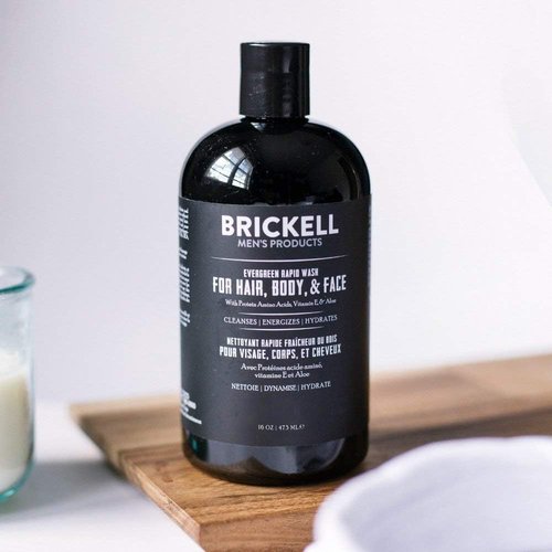 Brickell Men's 3-in-1 Body Wash Gel - Natural & Organic Formula, 16 Oz, Evergreen Scent