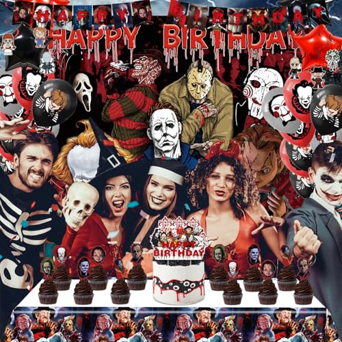 Horror Birthday Decorations Kit for Kids & Adults - Halloween Theme Party Supplies Set