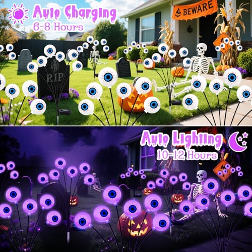 Kohlrabi Halloween Outdoor Decorations - Purple 4 Pack Solar Swaying Eyeball Lights