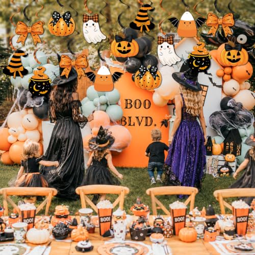 Halloween Ghost Hanging Streamers - Orange Black Ceiling Decorations