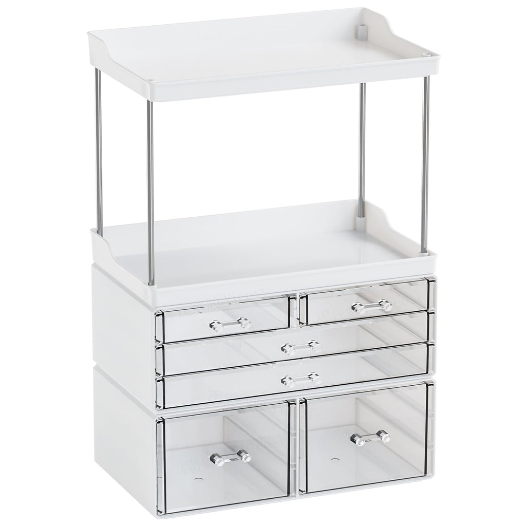 Yieach Bathroom Counter Organizers and Storage,White Acrylic Makeup Organizers with Drawers for Vanity,Bedroom,Plastic Skincare Organizer for Dresser Top Beauty,Cosmetic,Lotion and Perfume Organizer