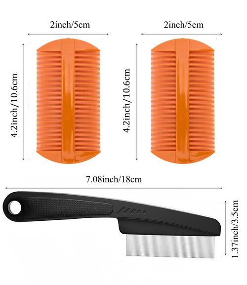 Dandruff Comb | Stainless Steel Fine Tooth Scalp Detox Tool for Women, Men & Kids - Black & Orange