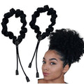 Skiennix Satin Hair Ties - Adjustable No-Damage Scrunchies for Thick Curly Hair | 2 Pcs Black Set