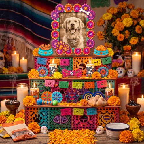 Pet Day of the Dead Ofrenda Shadow Box - Wooden Memorial Altars for Pets - Variation PET