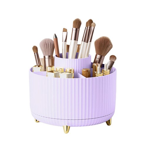 360 Degree Rotating Makeup Brush Holder Organizer Detachable Design 5 Slot Make up Brushes Cup for Cosmetics and Pencil Pen Organizer for Desk Makeup Organizer Skincare Storage for Vanity（Purple）