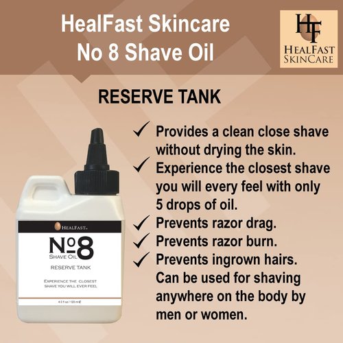 HealFast No. 8 Shave Oil - Premium 4 oz Shaving Oil for Men & Women | Prevents Razor Burn & Ingrown Hairs