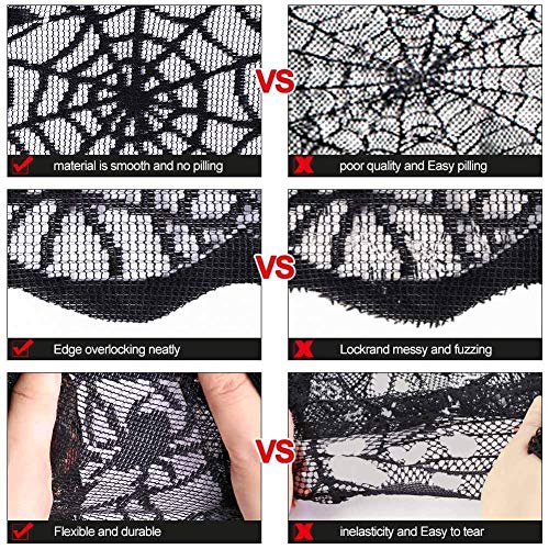 Halloween Bat Spider Web Lace Tablecloth - 60x84 Inch, Black Polyester, Spooky Decor