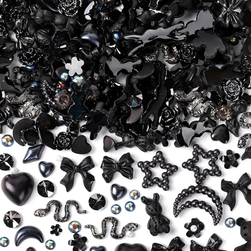 3D Nail Charms Set Black +2 - 110 Mixed Decors for Acrylic Nails, Nail Art & DIY Crafts