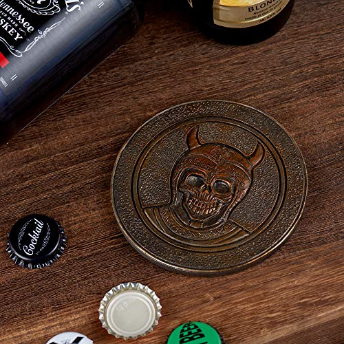 Viking Skull Mug with Coaster Design-2 17oz Stainless Steel Drinkware - Medieval Beer & Coffee Mug