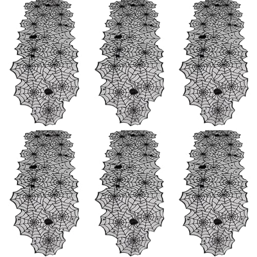 Halloween Black Lace Spider Web Table Runner 6 Pack 18x72 Inches - Variation of THIS listing