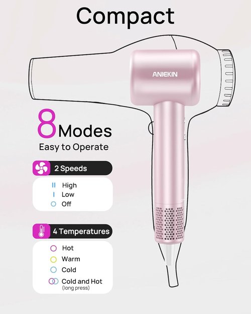 Skiennix High-Speed Ionic Hair Dryer - Low Noise, Compact Design with Magnetic Diffuser for Curly Hair