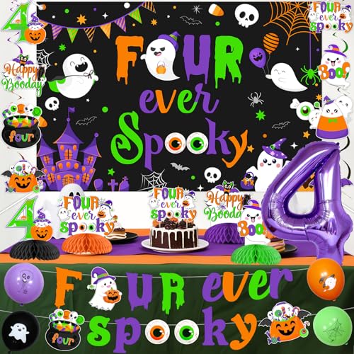 Halloween 4th Birthday Party Decorations Banner Balloons & Centerpieces