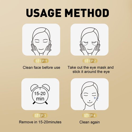 CHMI Under Eye Patches (100 Pairs) - 24K Gold Eye Patches for Puffy Eyes, Dark Circles, Eye Bags and Wrinkles, Collagen Skin Care Products, Beauty & Personal Care