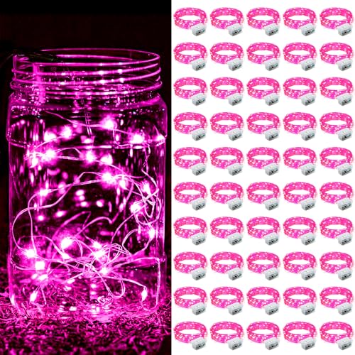Pink Fairy String Lights - 50 Pack Mini Battery Operated Decorative Lights - Variation Pink/50P