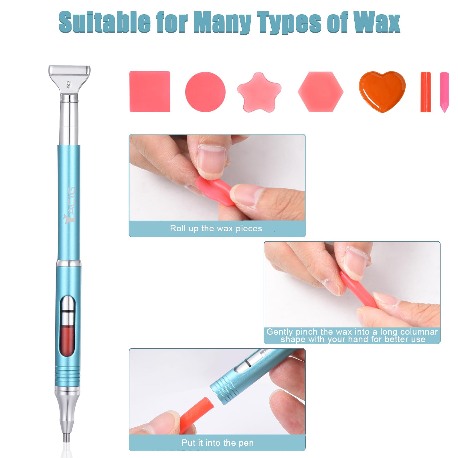 Yacig Diamond Art Pen Refillable Wax Pen for Diamond Painting, Metal 5D Diamonds Art Accessories Pens with a Multi Placer, Blue