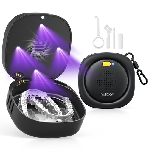 Nulaxy UVC Retainer Case with Fan, Magnetic Closure Aligner Case Includes Vent Holes and Mirror, Portable Retainer Box with Removal Tool and Brush Compatible with Invisalign Retainer Slim Aligner