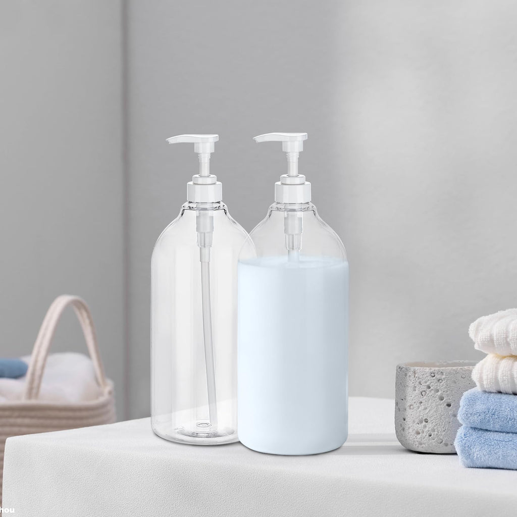 Yebeauty Pump Bottle Dispenser, 67oz 2000ml Refillable Shampoo Pump Bottles Empty Plastic Shower Soap Dispenser Large Liquid Containers for Conditioner Body Wash, Bathroom Kitchen, 2 Pack Clear