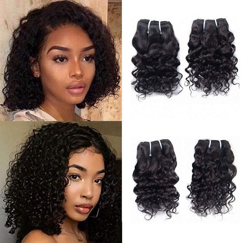 Brazilian Water Wave Human Hair Weave 4 Bundles 8 Inch Ocean Wave Real Virgin Remy Unprocessed Short 4Bundles Sew In Hair Extensions Wet And Wavy 10A Grade Natural Black Color For Women Girls 50g