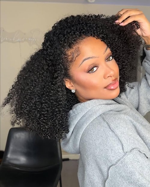 Urbeauty Half Wigs for Black Women Short Kinky Curly 3 in1 Half Wig Human Hair Soft Feeling Protein Silk Synthetic Hair Soft Lightweight Glueless Quick Install, Beginner Friendly Daily & Flip Over Wig