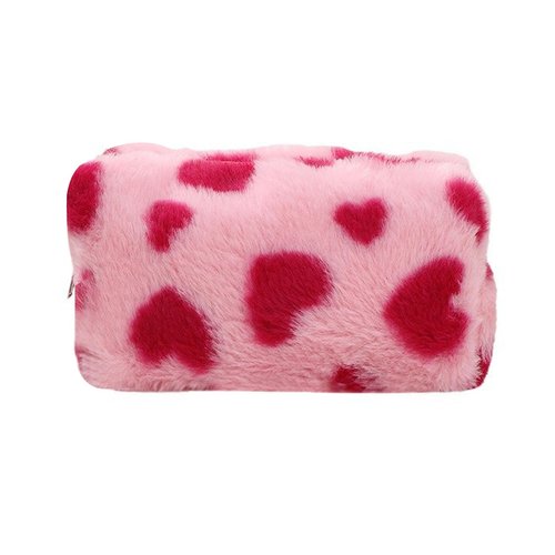 HABUAETY Makeup Bag Small Cosmetic Bags for Purse Women Girls Plush Simple Heart Make Up Pouch