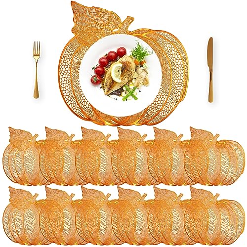 Bronze 12-Pack Thanksgiving Pumpkin Placemats - Vinyl, Fall Table Decor