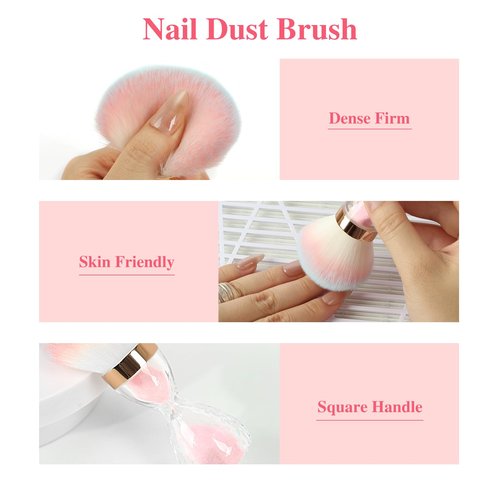 Ruetail Nail Dust Brush for Acrylic Nails,Soft Brush Nail Art Dust Powder Remover Brushes,Manicure Brush Clean Up Tools for Home Use or Salon Nail Art Brush(Hourglass Pink)