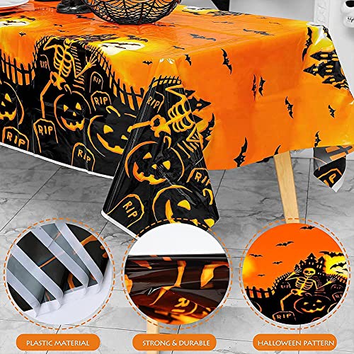 Halloween Waterproof Plastic Tablecloth 54x72 Inches - 3 Pack Party Cover