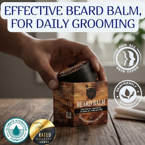 Beard Balm for Men, Cologne and Sandalwood Scent, natural growth Moustache Wax with Argan, Jojoba, Castor Oil, 50g