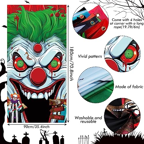 Scary Clown Halloween Door Decoration - Horror Joker Entrance Banner, 70.9 x 35.4 Inches