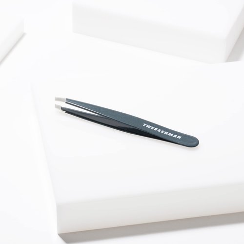 Tweezerman Stainless Steel Slant Tweezer - Eyebrow Tweezers for Women and Men (Blue Stone) (Pack of 2)
