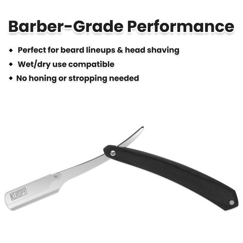 Shavette Straight Razor Kit for Men - Stocking Stuffers Gifts for Dad, Husband, Boyfriend - Professional Barber Straight Edge Razor with Black Wooden Handle for a Close, Smooth Shave & Beard Shaping