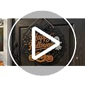 Halloween Door Sign - Wooden Spider Web Welcome Hanger with Ghost, Black Cat & Pumpkins - Farmhouse Fall Decor - Happy Halloween Variation