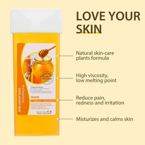 Roll on Wax Refill: 6 Honey Wax Roller Refill - At-Home Hair Removal Cartridge for Body Legs Arms (100g/3.53oz, 6 Pack)