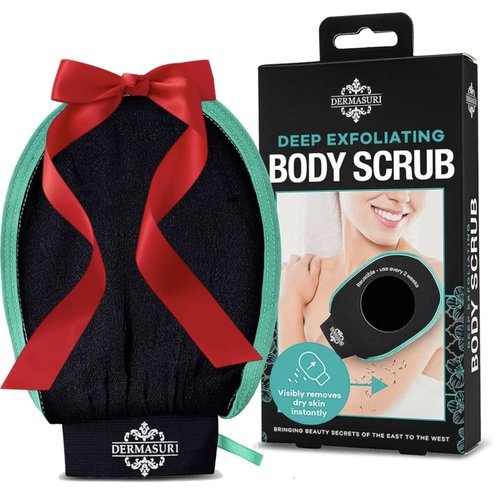 Dermasuri - Deep Exfoliating Glove - Korean Exfoliating Mitt - Body Scrubber for Shower - Buffs Dry & Dead Skin - Keratosis Pilaris Treatment Scrub - Skin Exfoliator for Men & Women - Teal Mitt