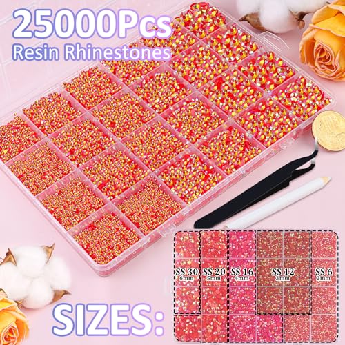 Large Pack 25,000 Red AB Resin Rhinestones for Crafting & DIY Projects with Glue