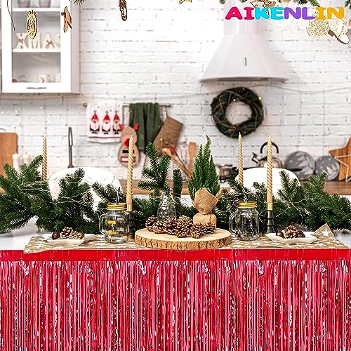 Red Metallic Foil Fringe Table Skirts 6 Pack 29x108 Inch Party Decorations