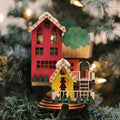 Wooden Christmas Tree House Ornament with Light Up Glow - Holiday Keepsake