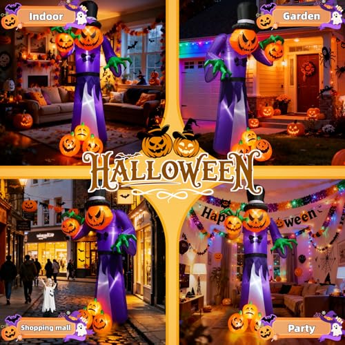 11FT Inflatable Halloween Pumpkin Monster with LEDs - Outdoor Yard Decor