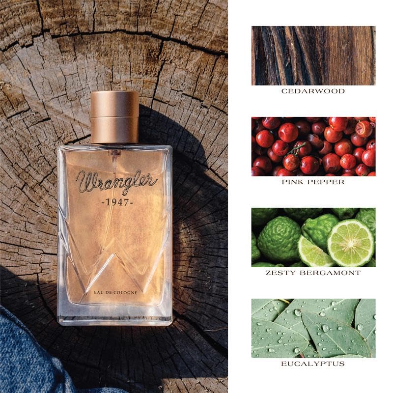 Wrangler 1947 Cologne for Men - Fresh Cedarwood & Amber Scent | 2.5oz Masculine Fragrance