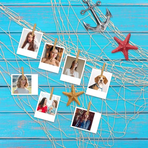 Natural Fish Net Decoration Set for Ocean & Mermaid Party, Beach Wall Hangings - Beige, 6 Pack