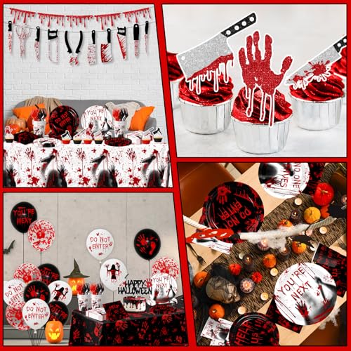 Halloween Party Supplies 142pcs Killer Dinnerware Set Bloody Plates Napkins Cups