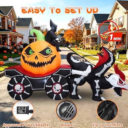 9 FT Halloween Inflatable Pumpkin Carriage with Grim Reaper & LED Lights