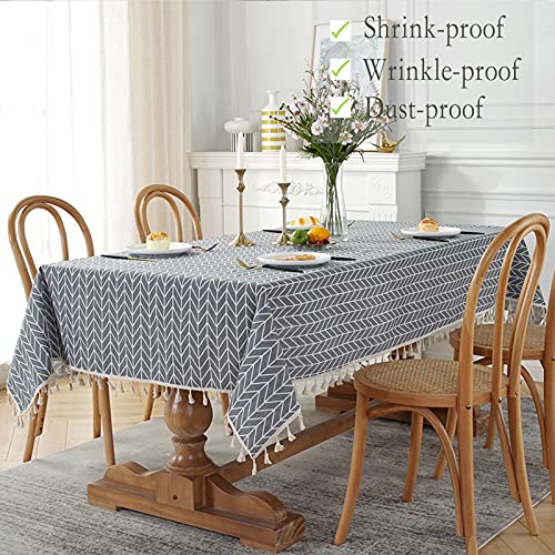 102x55 Inch Cotton Linen Tablecloth Large Rectangular Striped Wrinkle-Free Dining Cover