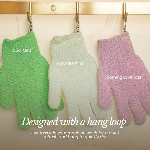 Bare Botanics 4 Pack Lavender Exfoliating Gloves for Shower | 100% Nylon Fibers | Exfoliating Bath Gloves for Shower Exfoliating | Shower Gloves & Dead Skin Remover | Wet & Dry Exfoliating Glove