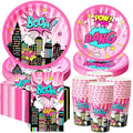 Hero Girl Birthday Party Supplies - Black and Pink Theme, Serves 50 Guests