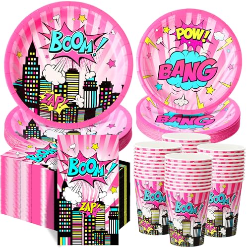 Hero Girl Birthday Party Supplies - Black and Pink Theme, Serves 50 Guests
